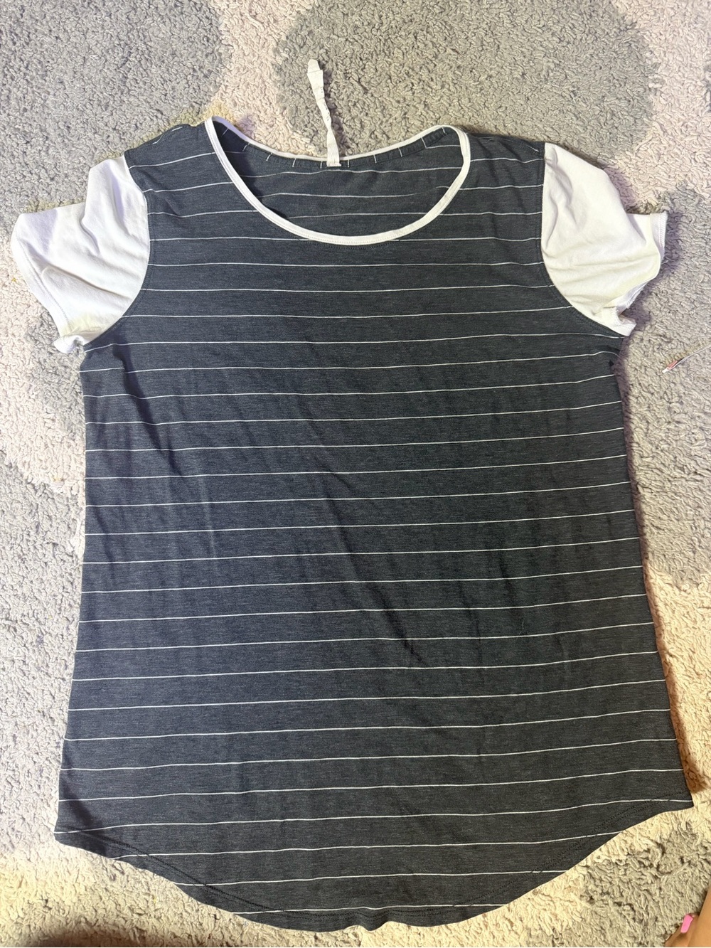 Lululemon Gray Stripe Contrast Sleeve Short Sleeve Tee Size 6